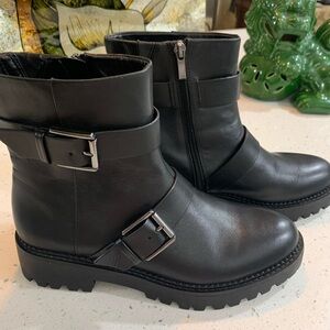Nordstrom Black Leather Moto Boots SZ.8M